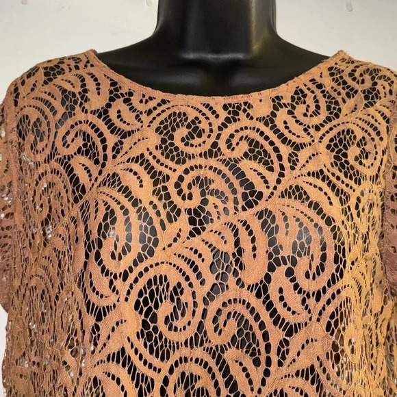 Loft Shirt Camel Tan Floral Overlay Lace Unlined Shirt Blouse - Picture 2 of 5